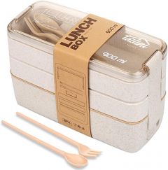 Οικολογικό Δοχείο Φαγητού Lunch Box 900ml Με Κουτάλι & Πιρούνι Μπεζ Από Σιτάρι