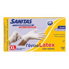 Sanitas Professional Γάντια Λάτεξ Με Πούδρα σε Λευκό Χρώμα 100τμχ