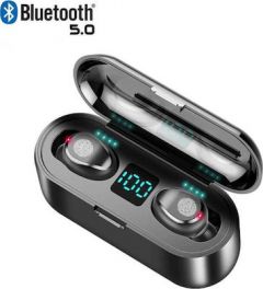 F9 In-ear Bluetooth Handsfree Ακουστικά με Αντοχή στον Ιδρώτα και Θήκη Φόρτισης Μαύρα