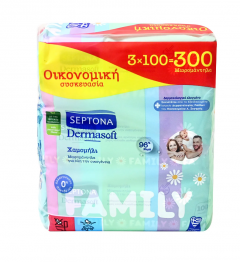 Septona Dermasoft Chamomille Family Μωρομάντηλα χωρίς Οινόπνευμα & Parabens με Χαμομήλι 3x100τμχ